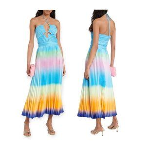 Jonathan Simkhai Annita Ombré Pleated Halter Dress Capri Blue Size 2 NWT